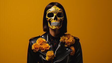 Woman with skull make up. Halloween concept imageの素材