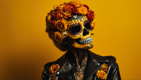 Woman with skull make up. Halloween concept imageの素材