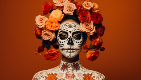 Woman with skull make up. Halloween concept imageの素材