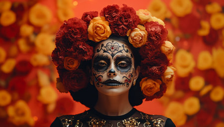 Woman with skull make up. Halloween concept imageの素材