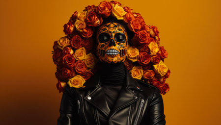 Woman with skull make up. Halloween concept imageの素材