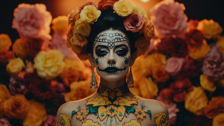 Woman with skull make up. Halloween concept imageの素材