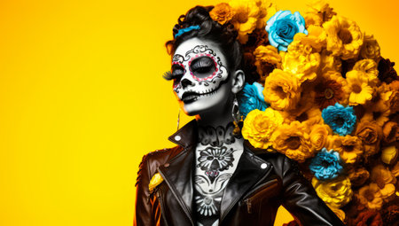 Woman with skull make up. Halloween concept imageの素材