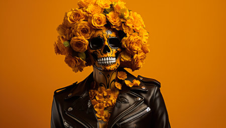Woman with skull make up. Halloween concept imageの素材
