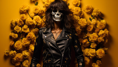 Woman with skull make up. Halloween concept imageの素材