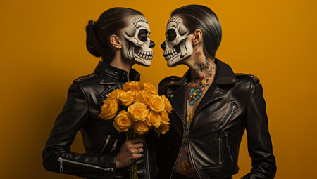 Woman with skull make up. Halloween concept imageの素材