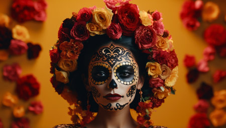 Woman with skull make up. Halloween concept imageの素材