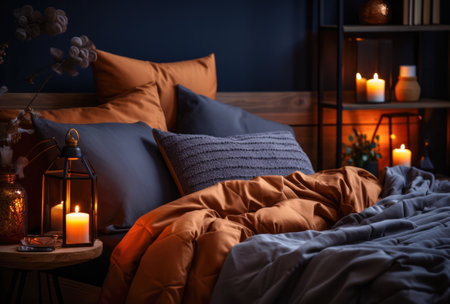 Cozy bedroom with stylish decor in autumn styleの素材