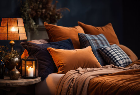 Cozy bedroom with stylish decor in autumn styleの素材