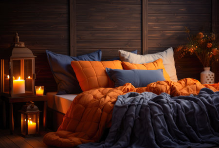 Cozy bedroom with stylish decor in autumn styleの素材