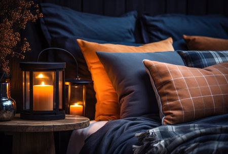 Cozy bedroom with stylish decor in autumn styleの素材
