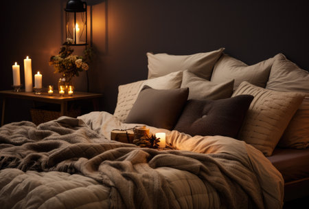 Cozy bedroom with stylish decor in autumnal styleの素材
