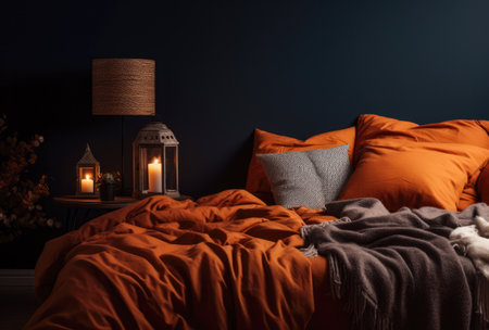 Cozy bedroom with stylish decor in autumn styleの素材
