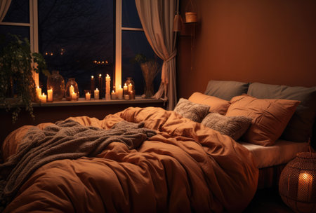 Cozy bedroom with stylish decoration in autumnal styleの素材