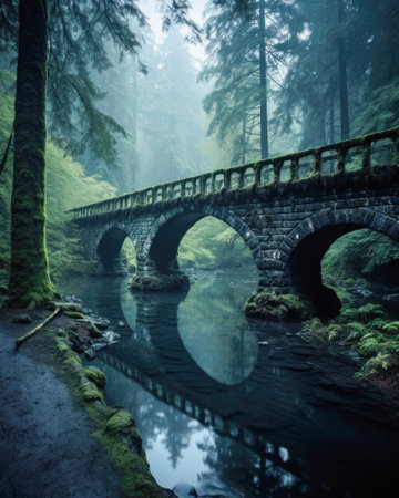 Old bridge in a forest areaの素材