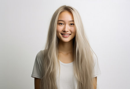 Portrait of a pretty asian young woman isolated from the backgroundの素材