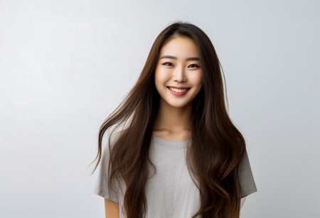 Portrait of a pretty asian young woman isolated from the backgroundの素材
