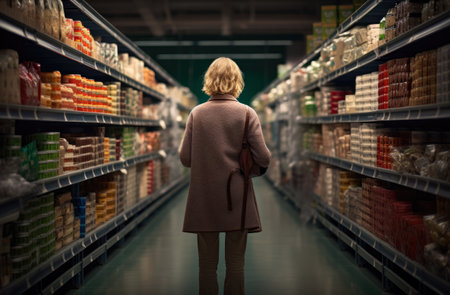 Woman looking at products inside a supermarketの素材