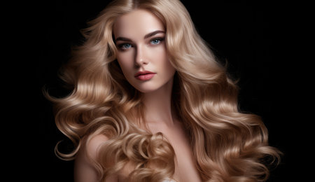 Beautiful woman with long hair on a solid backgroundの素材
