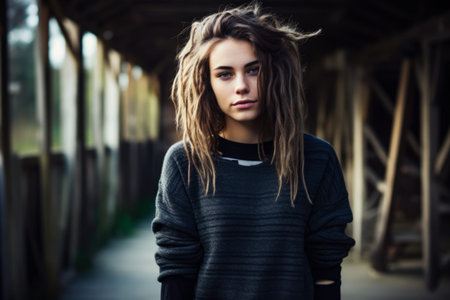 Young grunge woman in urban clothesの素材