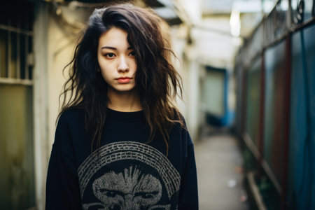 Young Japanese woman in urban clothesの素材