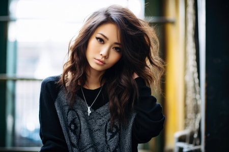 Young Japanese woman in urban clothesの素材