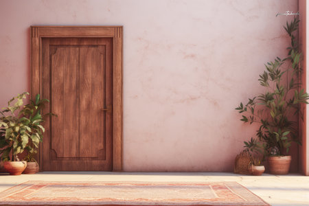 Wooden entrance door in a homeの素材