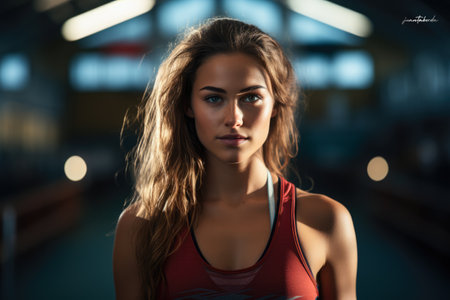 Athletic young woman posing in sports outfitの素材