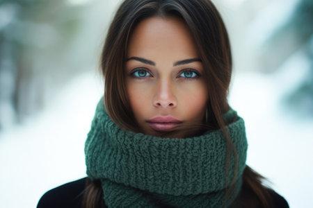 Woman alone in the forest in a winter sceneの素材