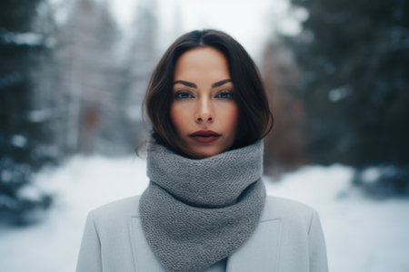 Woman alone in the forest in a winter sceneの素材