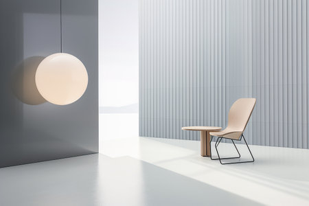 Interior room composition with modern wall panels and minimal decorationの素材