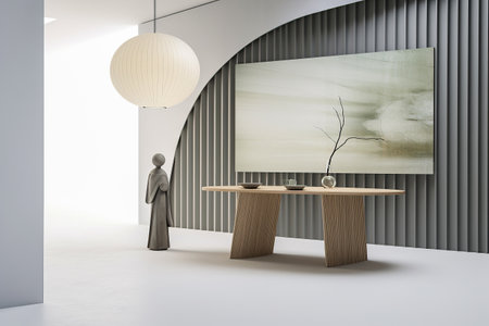 Interior room composition with modern wall panels and minimal decorationの素材