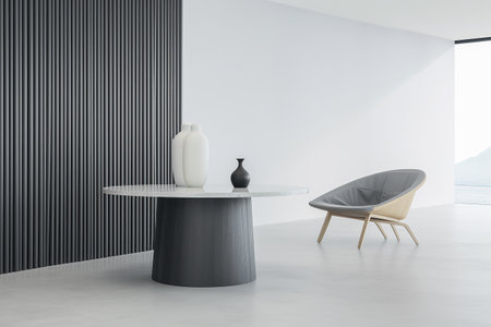 Interior room composition with modern wall panels and minimal decorationの素材