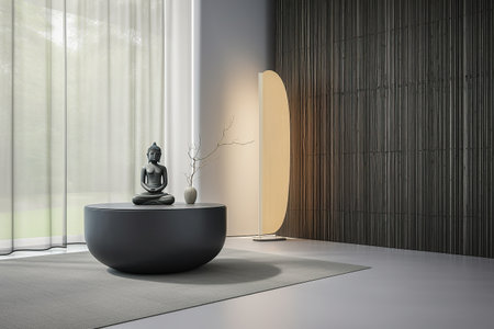 Interior room composition with modern wall panels and minimal decorationの素材