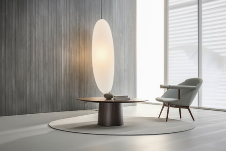 Interior room composition with modern wall panels and minimal decorationの素材