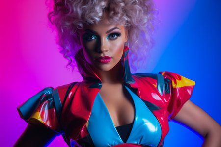 Young woman in vintage retro clothingの素材