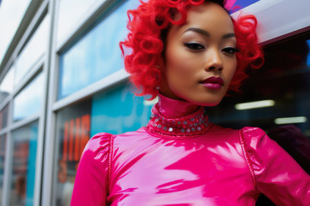 Young woman in vintage retro clothingの素材