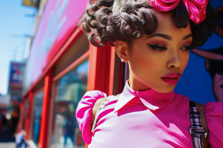 Young woman in vintage retro clothingの素材