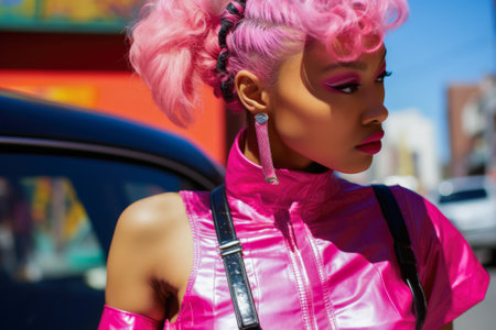 Young woman in vintage retro clothingの素材