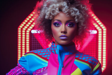 Young woman in vintage retro clothingの素材