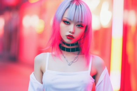 Young Asian woman in vintage retro clothingの素材