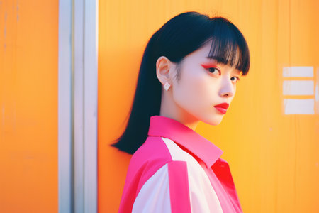 Young Asian woman in vintage retro clothingの素材