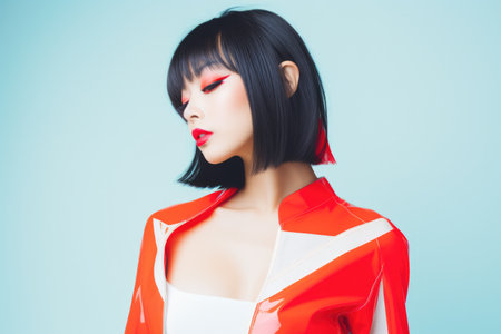 Young Asian woman in vintage retro clothingの素材