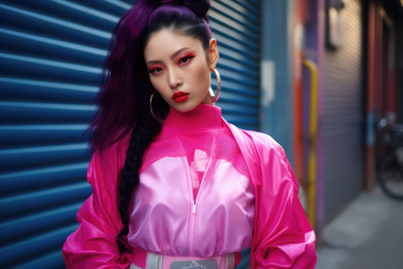 Young Asian woman in vintage retro clothingの素材