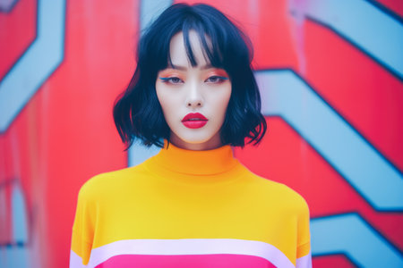 Young Asian woman in vintage retro clothingの素材