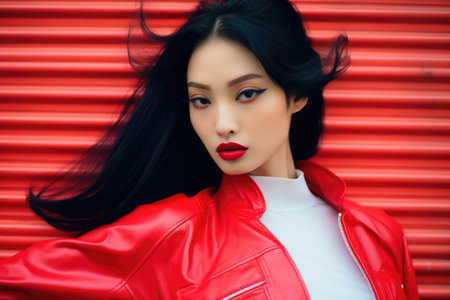 Young Asian woman in vintage retro clothingの素材