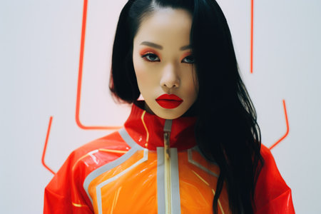 Young Asian woman in vintage retro clothingの素材