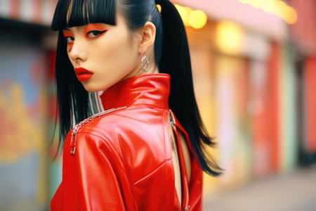 Young Asian woman in vintage retro clothingの素材