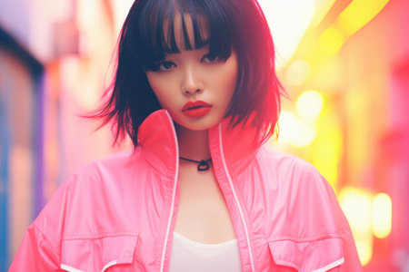 Young Asian woman in vintage retro clothingの素材