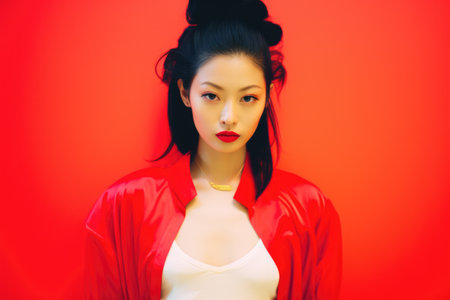 Young Asian woman in vintage retro clothingの素材